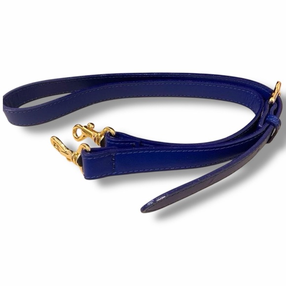 Samantha Thavasa Blue Leather Drawstring Bucket Bag Gold Hardware Crossbody - Picture 7 of 9